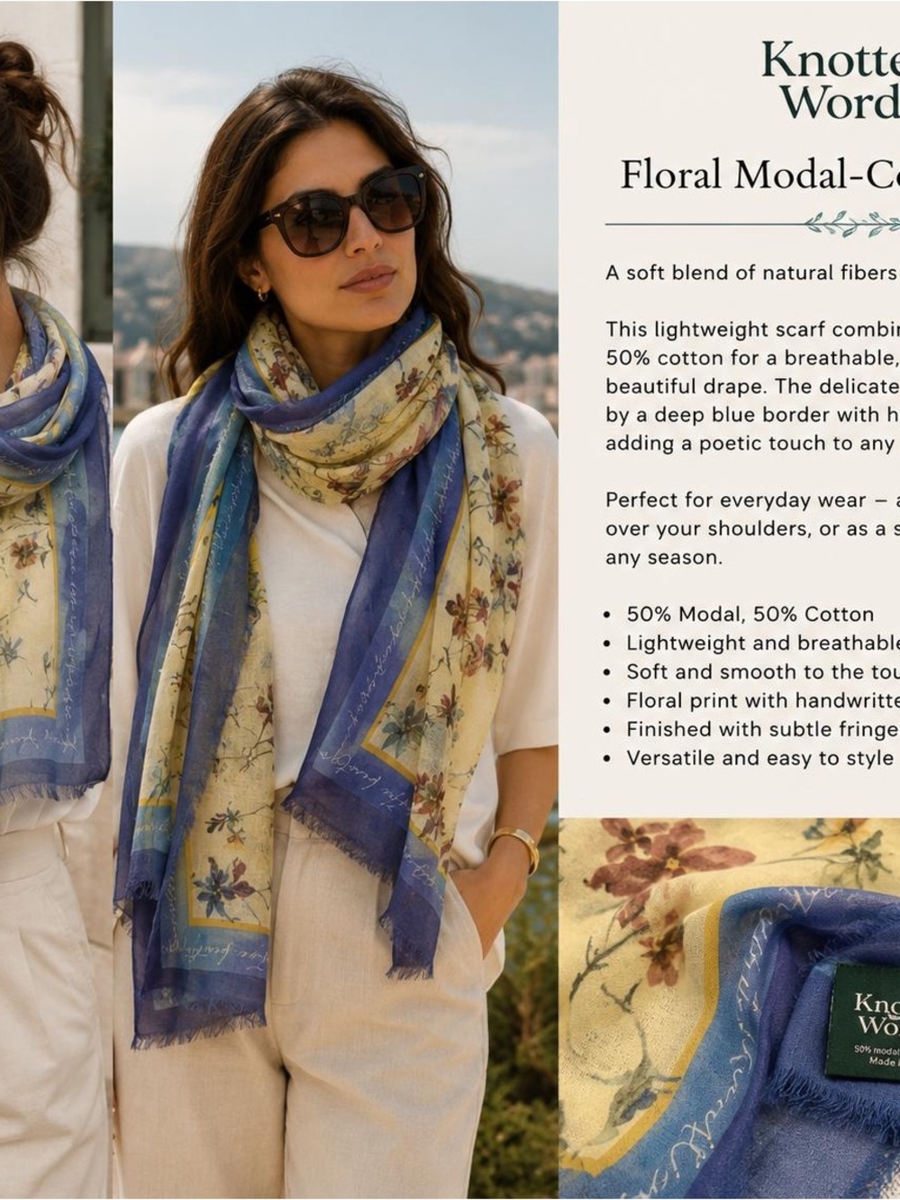 Floral Modal-Cotton Blue & Yellow Scarf by